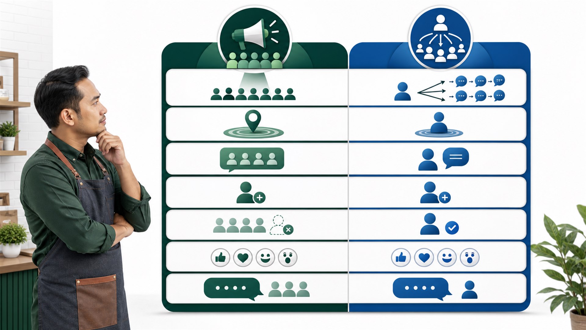 Matriks Saluran WhatsApp vs broadcast berdasarkan tujuan promosi