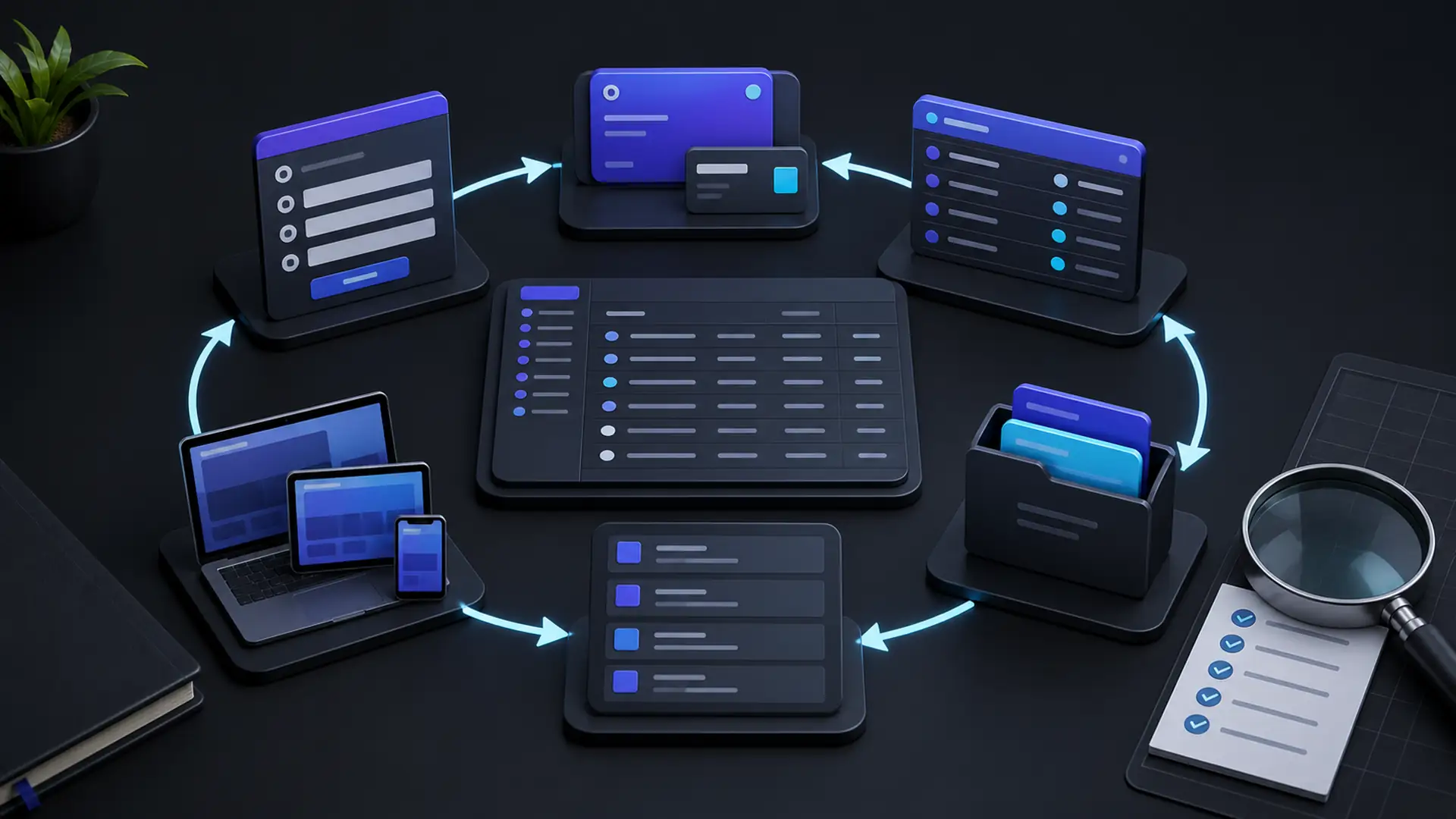 Ilustrasi profil smmreseller.id dengan dashboard, layanan, status, dan bukti publik